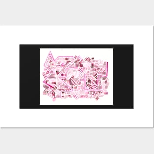 Abstract Pink and Red Angular Lines Posters and Art